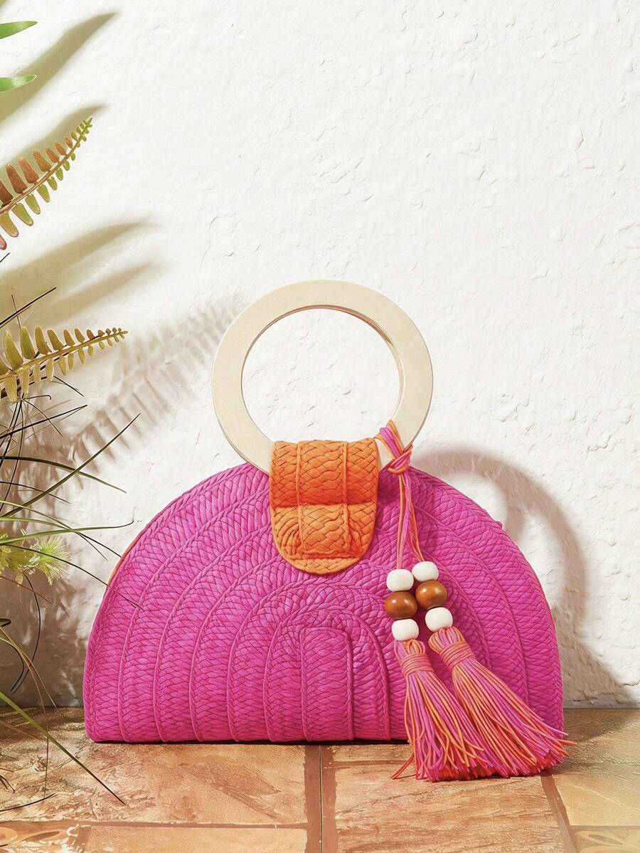 Ladies Round Wooden Arm Two-Co - Paper Straw Color ulasan dan harga