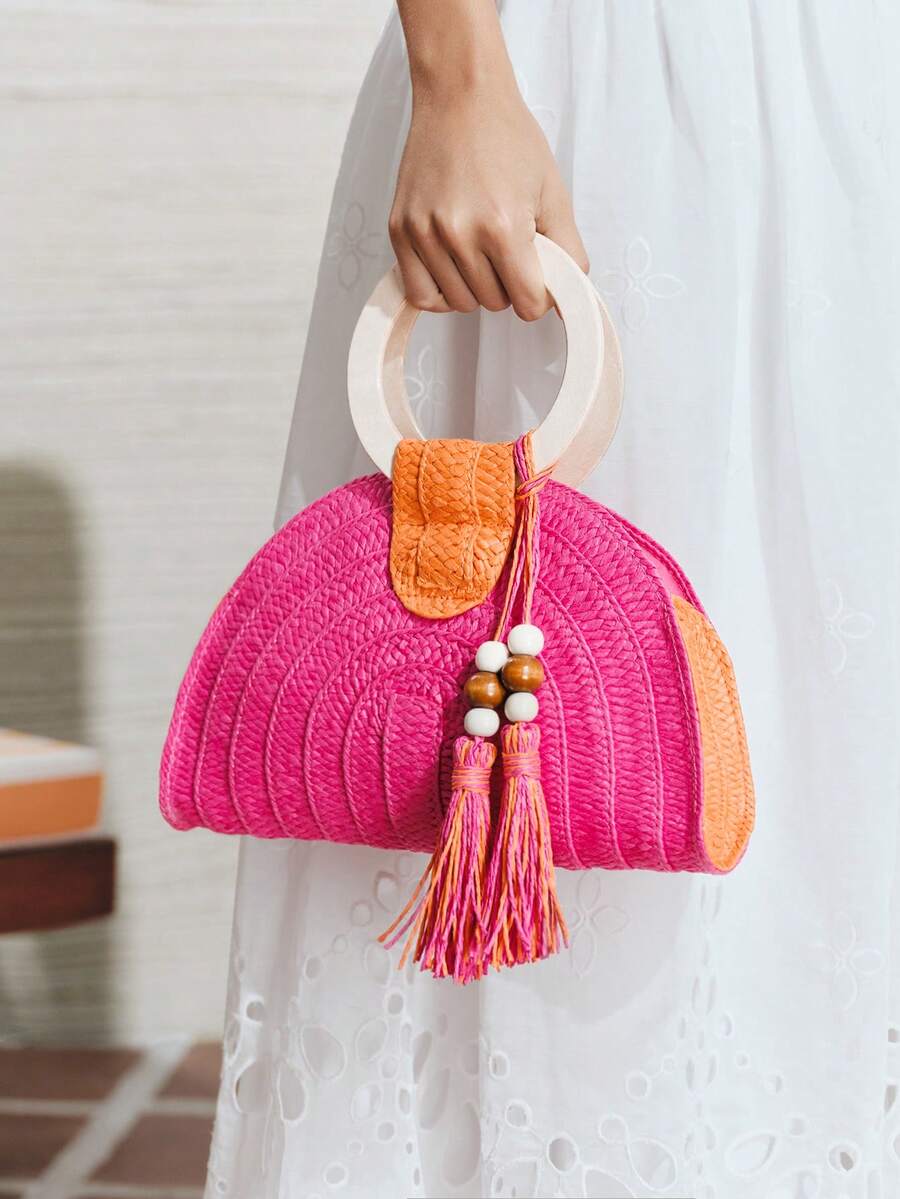Ladies Round Wooden Arm Two-Co - Paper Straw Color ulasan dan harga