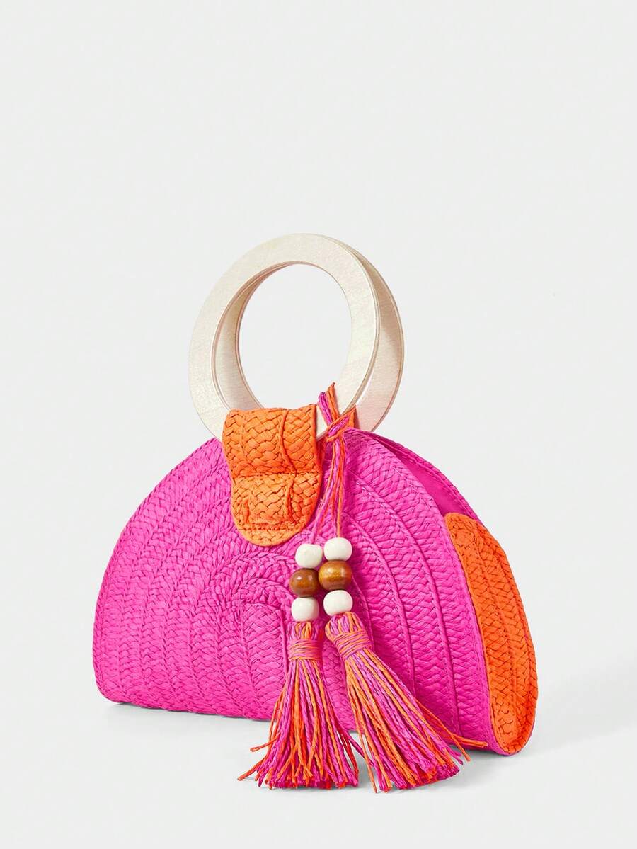 Ladies Round Wooden Arm Two-Co - Paper Straw Color ulasan dan harga