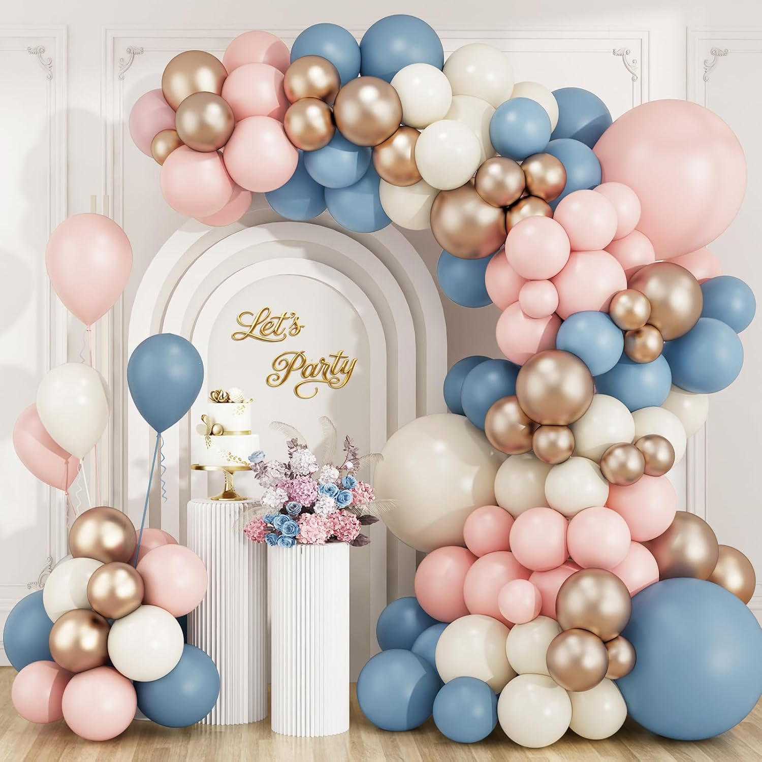 Dusty Pink Blue Champagne Gold - Balloon Arch Kit ulasan dan harga
