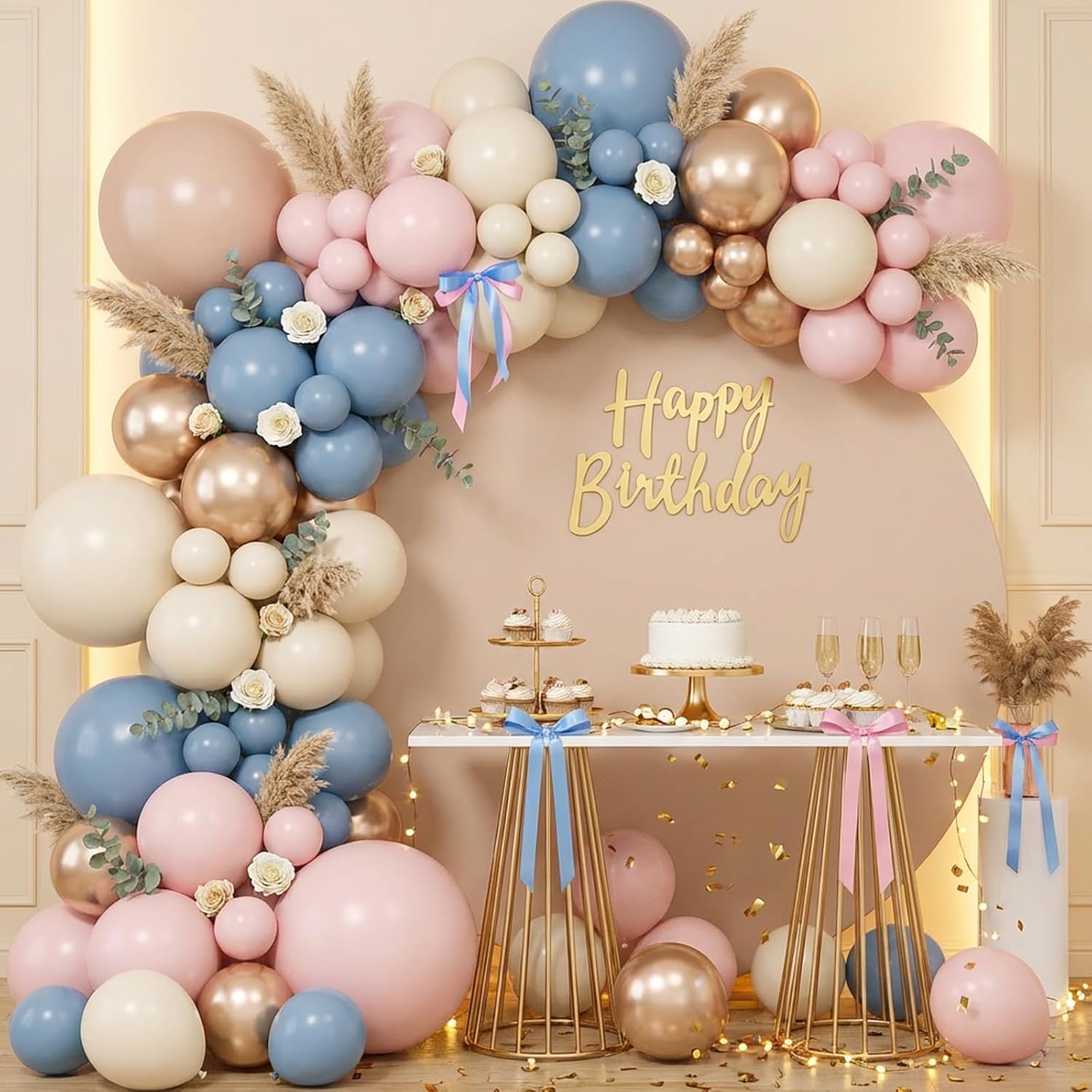 Dusty Pink Blue Champagne Gold - Balloon Arch Kit ulasan dan harga