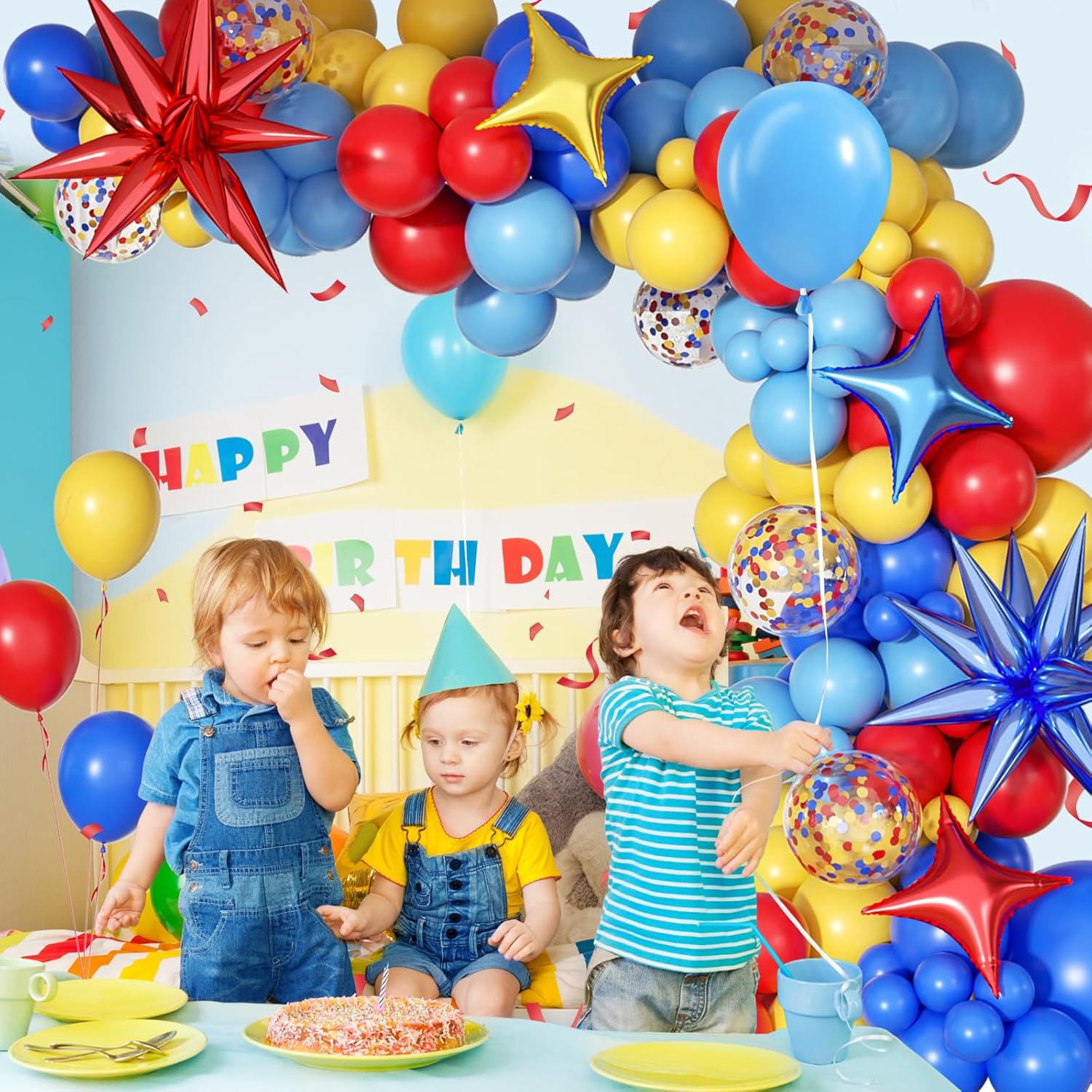 Blue Red Yellow Rainbow Balloo - Balloon Arch Kit ulasan dan harga