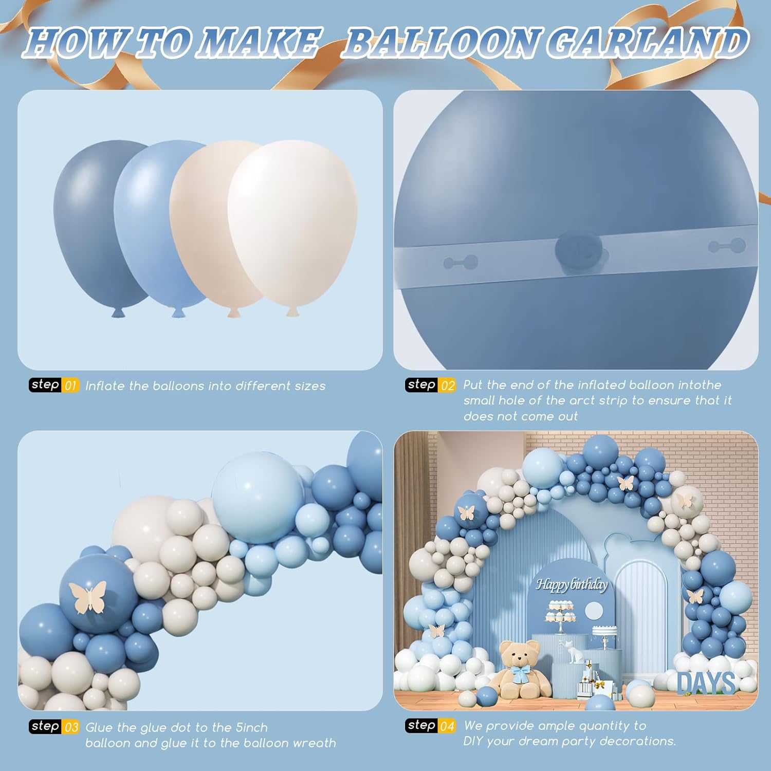 Dusty Blue Sand White Latex Ba - Balloon Arch Kit ulasan dan harga