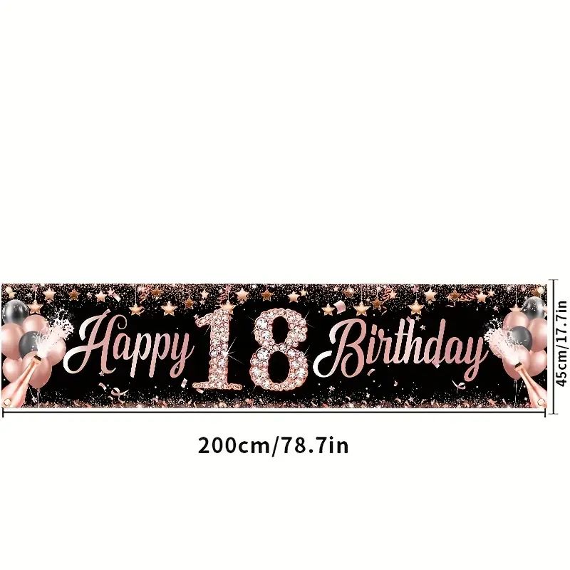 18th Birthday Banner, Rose Gol - Party Banner Gold ulasan dan harga