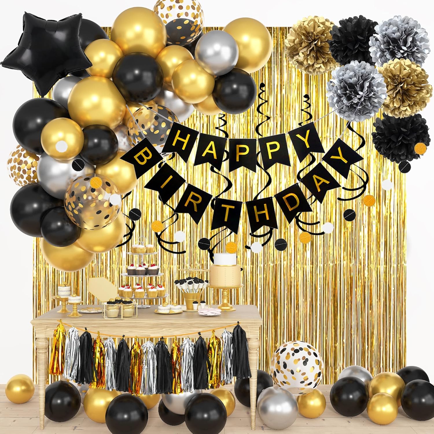 Black Gold Happy Birthday Deco - Party Banner Gold ulasan dan harga