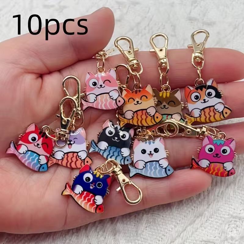 10pcs alloy printed cat keycha - Party Favor Bag ulasan dan harga