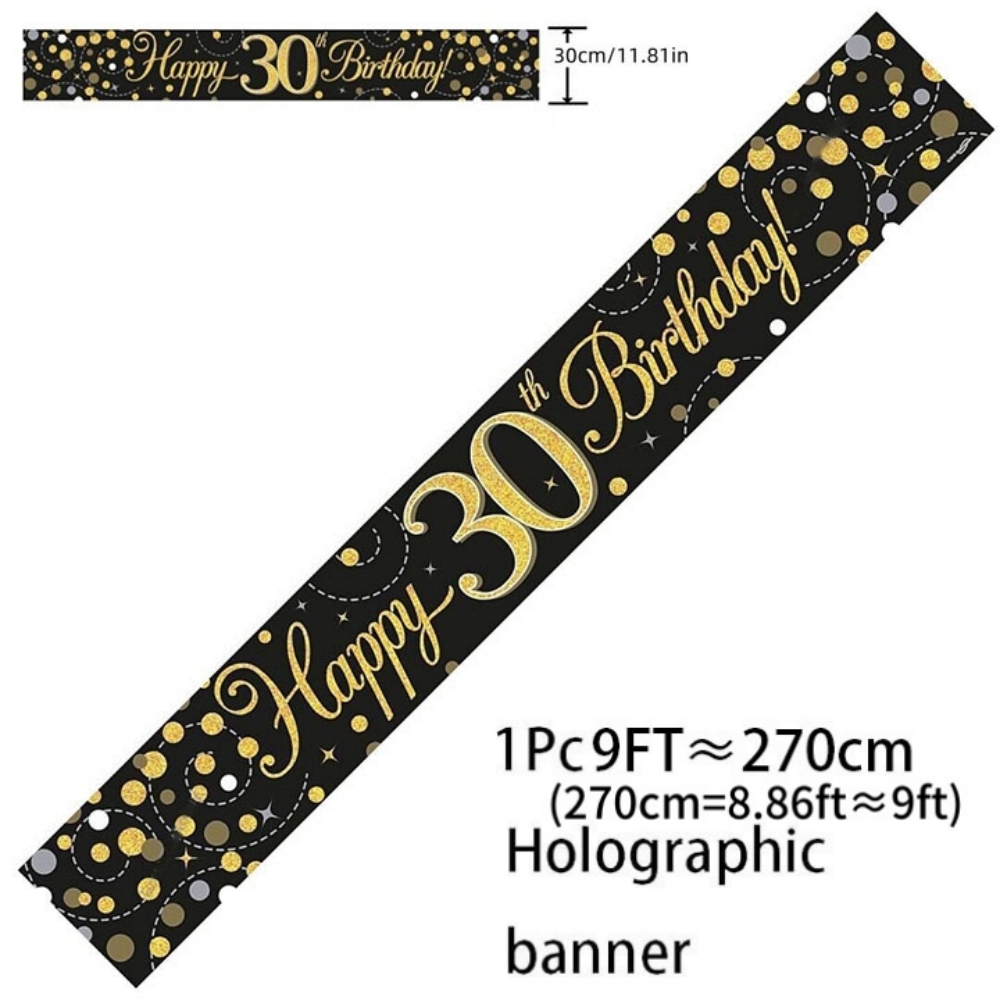 Black Gold Holographic Birthda - Party Banner Gold ulasan dan harga